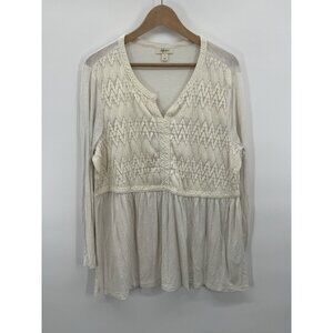 Style & Co Women XLarge Lace Peplum Blouse Boho Cottagecore Prairie Romantic Top